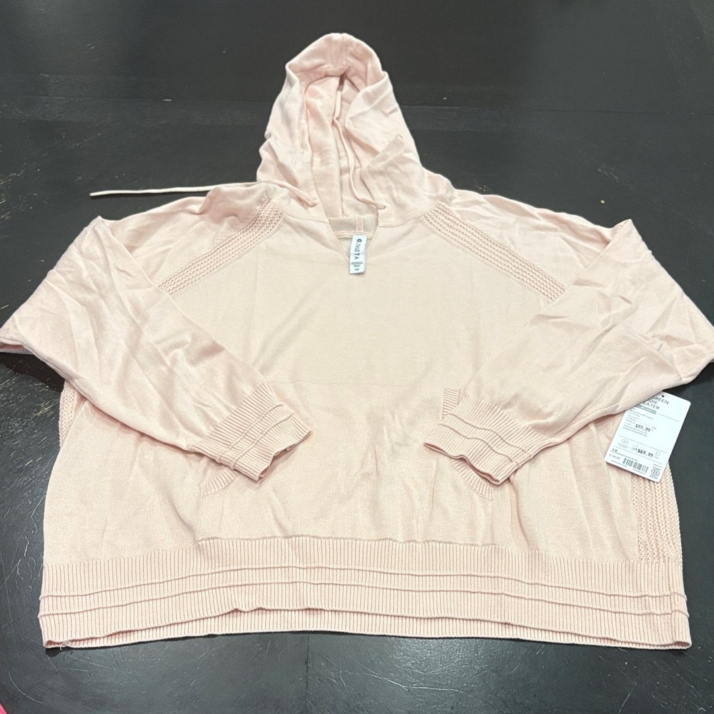 Athleta Light Pink V-Neck Hooded Sweater